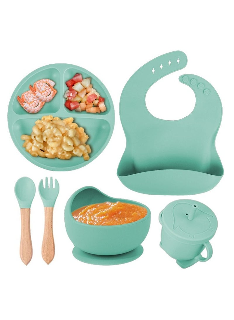 6-in-1 Premium Baby Feeding Set (6M+) | FDA & CPC Certified | BPA-Free Silicone Suction Bowl with Bib & Plate | Dishwasher & Microwave Safe (Green) - Image 1