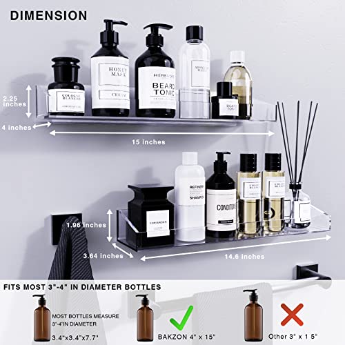 Bakzon Acrylic Shower Shelves 2 Pack, Adhesive Bathroom Shelves No Drill, Clear Acrylic Shower Caddy Wall Mounted Organizer for Inside Shower, Bathroom Storage Shelf - Image 2