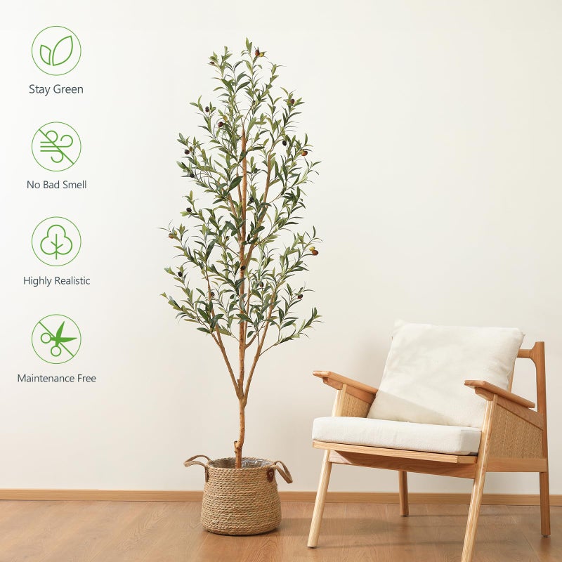 Kazeila Artificial Olive Tree 6FT Tall Faux Silk Plant for Home Office Decor Indoor Fake Potted Tree with Wood Branches and Fruits - Image 2