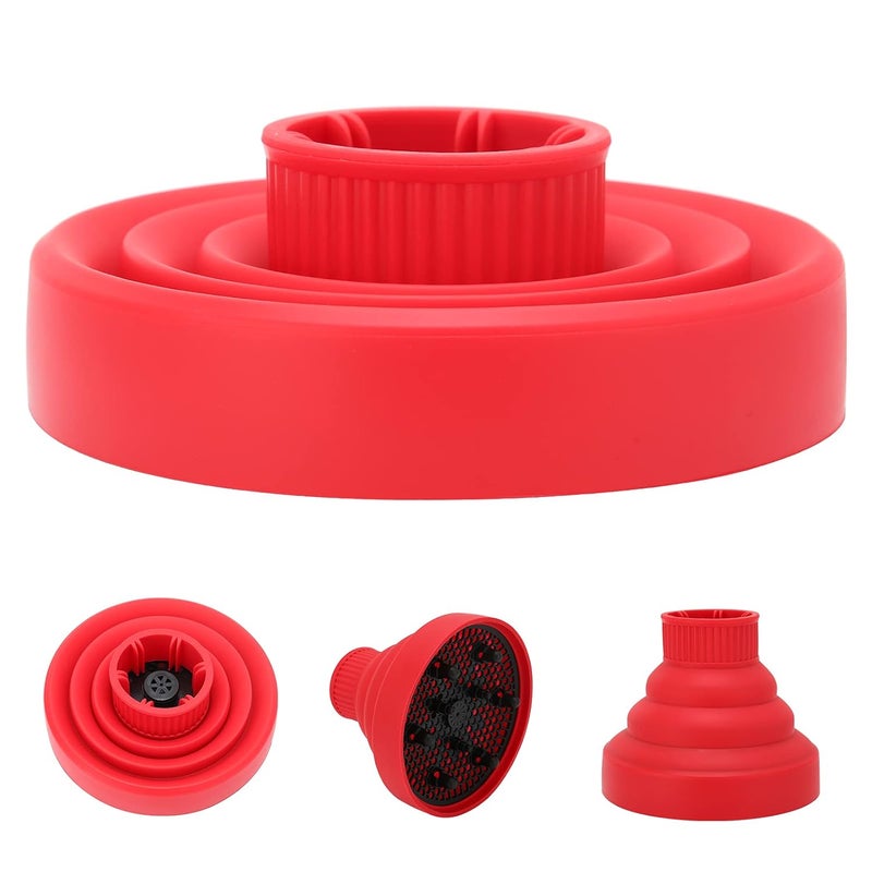 woobles Hair Dryer Diffuser Universal Collapsible Silicone Hair Dryer Diffuser Portable Travel Folding Hair Blow Dryer Diffuser(Red) Red - Image 3