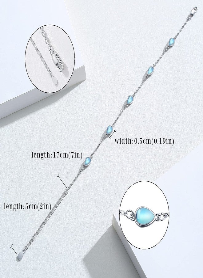 Cuoka Moonstone Bracelet Teardrop Sterling Silver Rainbow Moonstone Bracelets Jewelry Gifts for Women - Image 3