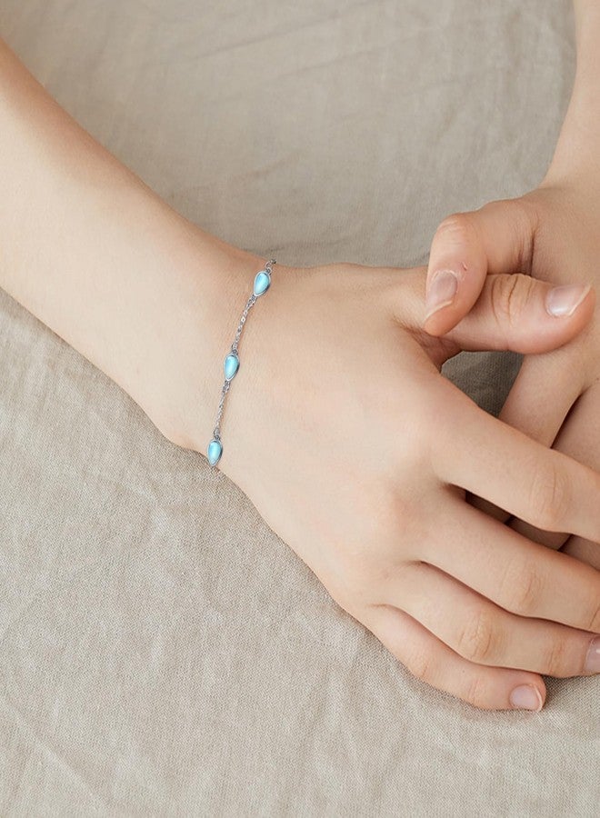 Cuoka Moonstone Bracelet Teardrop Sterling Silver Rainbow Moonstone Bracelets Jewelry Gifts for Women - Image 5