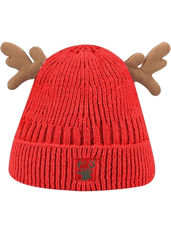 FOLAI Warm Cute Reindeer Antlers Knitted Hat Crochet Knit Cap Knitted Beanie for Adults - Image 2