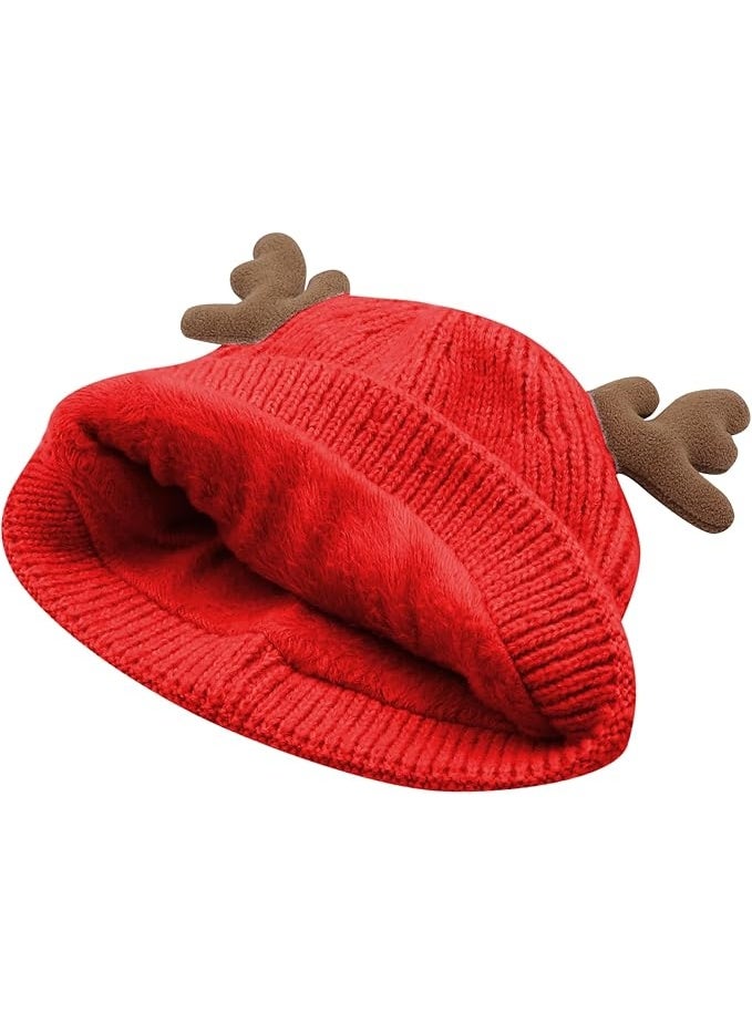 FOLAI Warm Cute Reindeer Antlers Knitted Hat Crochet Knit Cap Knitted Beanie for Adults - Image 3