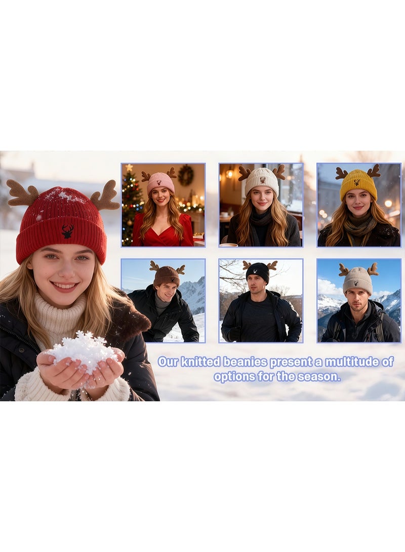 FOLAI Warm Cute Reindeer Antlers Knitted Hat Crochet Knit Cap Knitted Beanie for Adults - Image 5
