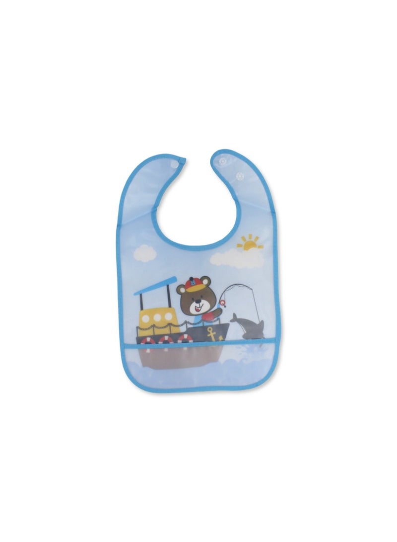 La Frutta PVC Baby Bib with Pocket – Baby Blue with Sailor Teddy Bear Print - Image 2