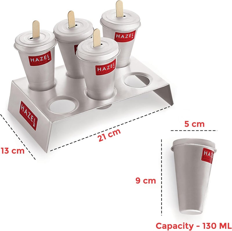هايزل مجموعة قوالب كولفي من الألمنيوم من هازل ( Aluminium Kulfi Mould Set) تتكون من 12 قالبًا بالإضافة إلى قاعدتين و24 عود آيس كريم | مجموعة أدوات لصنع الآيس كريم والمصاصات بشكل يدوي | أداة قابلة لإعادة الاستخدام - Image 4