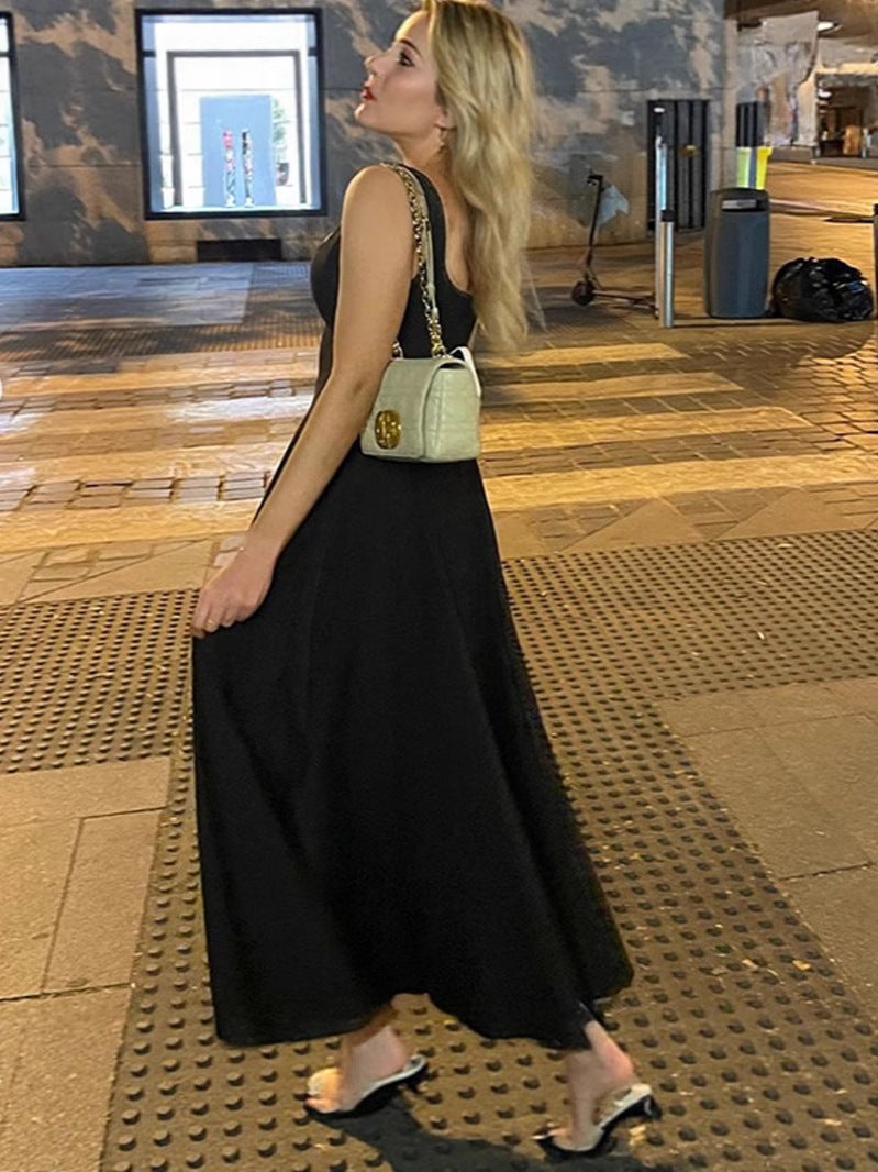 2025 Women'S Solid Color Square Neck Sleeveless Backless Strap Dress - Image 4
