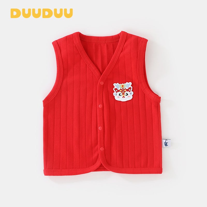 DUUDUU Solid Color Single Layer Spring and Autumn Baby Clothes for Boys and Girls Childrens Horse Clip Newborn Vest Class A Baby Horse Clip Red (boneless)