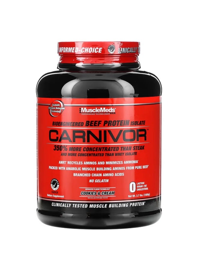 MuscleMeds, Carnivor, Bioengineered Beef Protein Isolate, Cookies & Cream, 3.7 lbs (1680 g) - Image 1