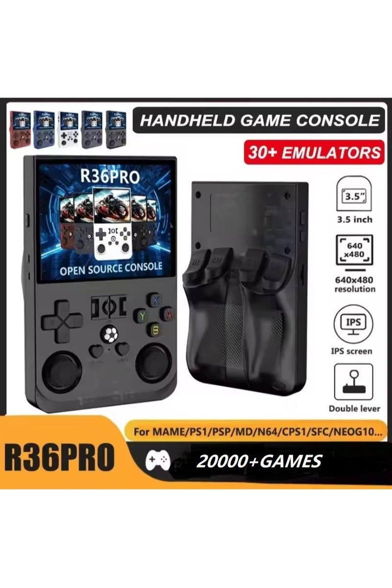 ايناوو وحدة تحكم ألعاب محمولة R36PRO مع بطاقة TF سعة 64 جيجابايت، تدعم أكثر من 20000 لعبة، ومحاكي وحدة تحكم ألعاب مفتوح المصدر محمول قابل لإعادة الشحن بشاشة 3.5 بوصة IPS، يدعم WiFi. (أسود) - Image 2