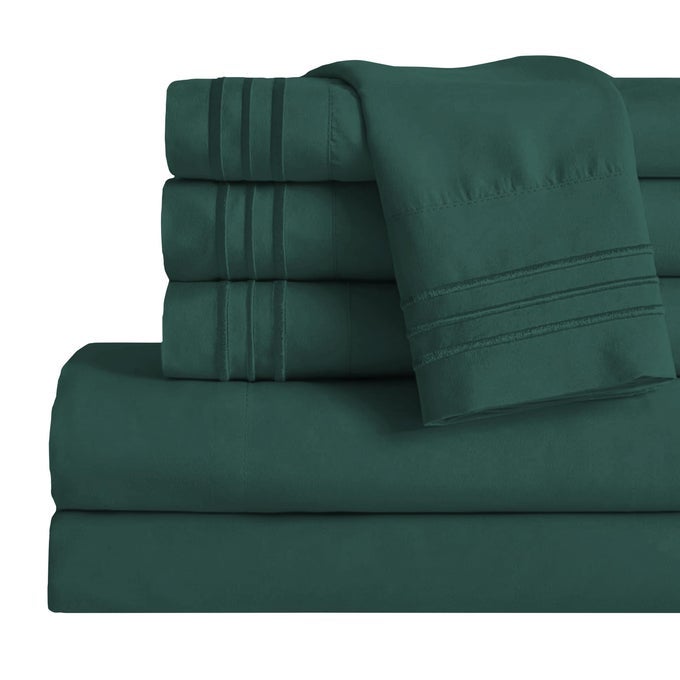 KING SHEET SET LUXURY HOTEL 1800 PREMIER BEDDING SHEETS PILLOWCASES ULTRA SOFT BREATHABLE COOLING BED SHEETS DEEP POCKET WRINKLE RESISTANT 6 PIECE SET KING HUNTER GREEN