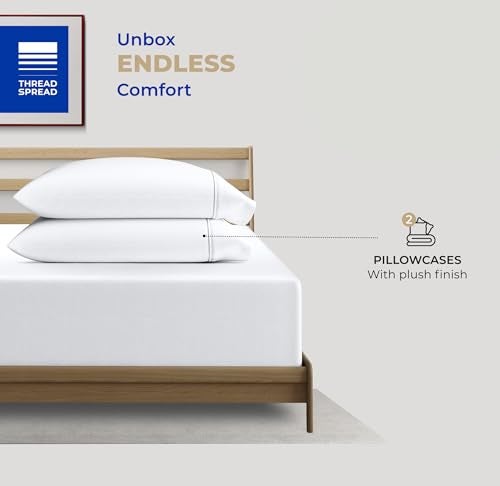 THREAD SPREAD 100% Cotton Pillowcases Standard/Queen Size Sets of 2-400 Thread Count White Cotton Pillowcases, Ultra Soft Cooling Sateen Weave Pillow Cases for Sleeping, Sets of 2 Pillow Covers - Image 3