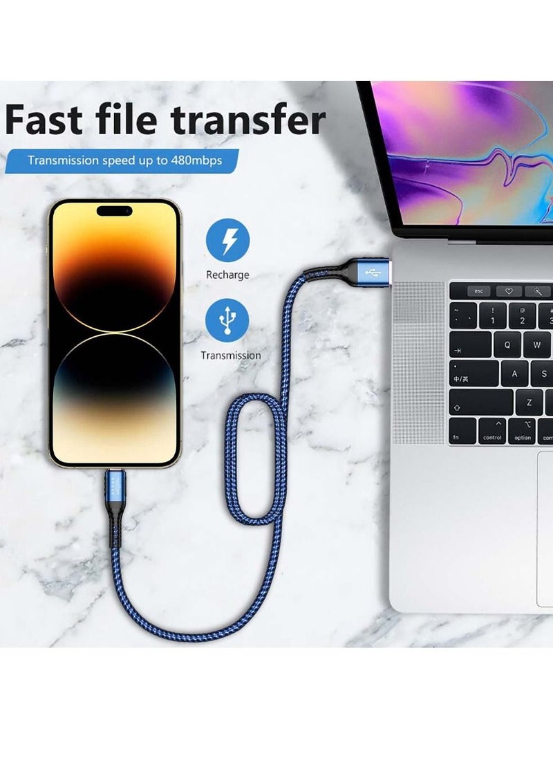 Brave - BRAVE 30w 2 in 1 pack USB to Lightning Nylon Braided Data Cable 3.1A Fast Charging for iPhone 14 Pro Max, iPhone 13 12 11 Pro Max Mini XS Plus 1m & 2m (Blue) - Image 1