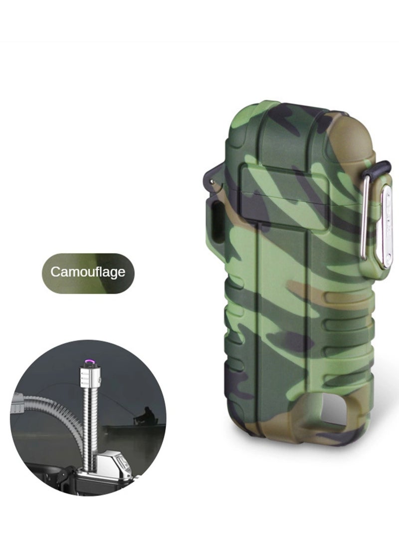 Generic Outdoor Camping Waterproof And Windproof Arc Portable Charging Lanyard Lighter(Camouflage)(No Gas Or Kerosene) 