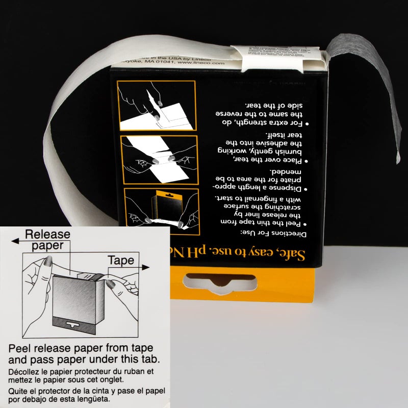 Lineco لاينكو، شريط إصلاح الوثائق الأرشيفية، 1 بوصة × 35 قدم، خالي من الحمض، شفاف، للإصلاحات الورقية، والذكريات، والصور، والطباعة، والفن، عبوة من 1 - Image 5