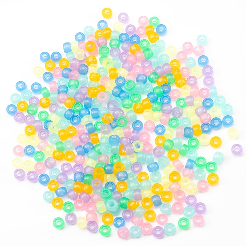Gxueshan 1000 Pcs Acrylic 9 Color Pony Beads 6x9mm Bulk Glow in The Dark for Necklace, Friendship Bracelet Making, Hair Braids Kandi - Image 2