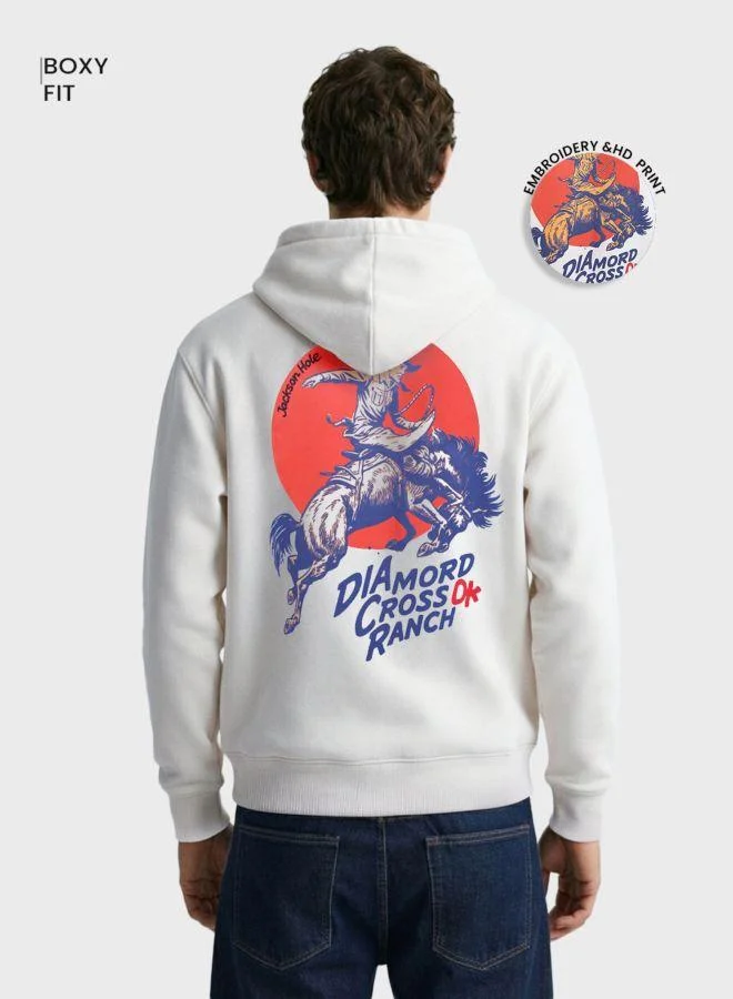 ذا انديان كراج كو Men Boxy Fit Graphic Printed Crew Neck Full Sleeves Overhead Hooded Sweatshirt