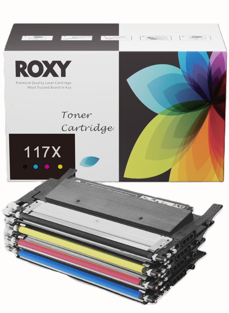 روكسي مجموعة خراطيش حبر عالية الإنتاجية 117X مع شريحة من ROXY - بديل متوافق لطابعات HP W2070X وW2071X وW2072X وW2073X - لطابعات HP Laser 117a و150a/nw و178nw/g و179fnw - BCMY - Image 1