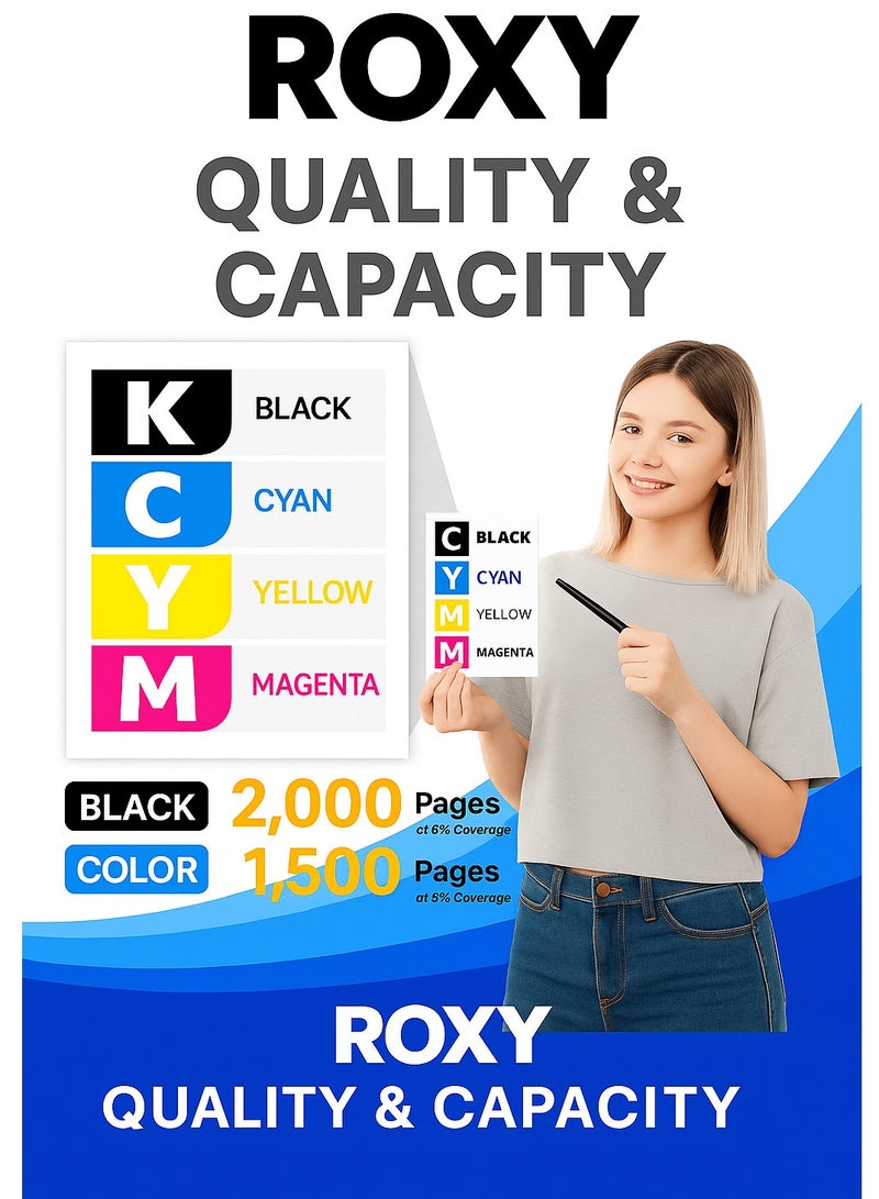 روكسي مجموعة خراطيش حبر عالية الإنتاجية 117X مع شريحة من ROXY - بديل متوافق لطابعات HP W2070X وW2071X وW2072X وW2073X - لطابعات HP Laser 117a و150a/nw و178nw/g و179fnw - BCMY - Image 3