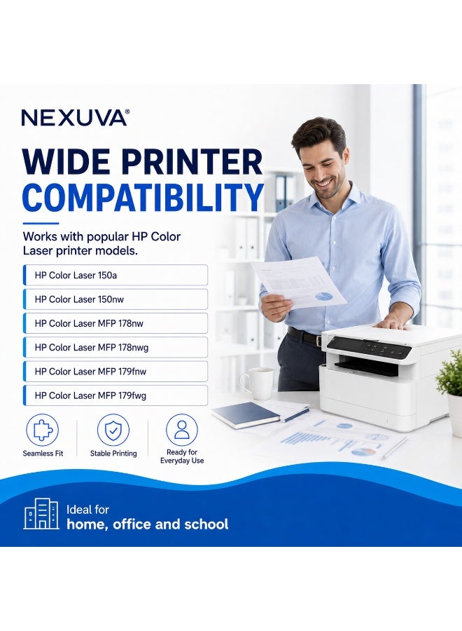 NEXUVA 117X High-Yield Compatible Toner Cartridge Set with Chips for HP Color Laser 150a, 150nw, MFP 178nw and MFP 179fnw – W2070A, W2071A, W2072A, W2073A – 4-Pack - Image 5