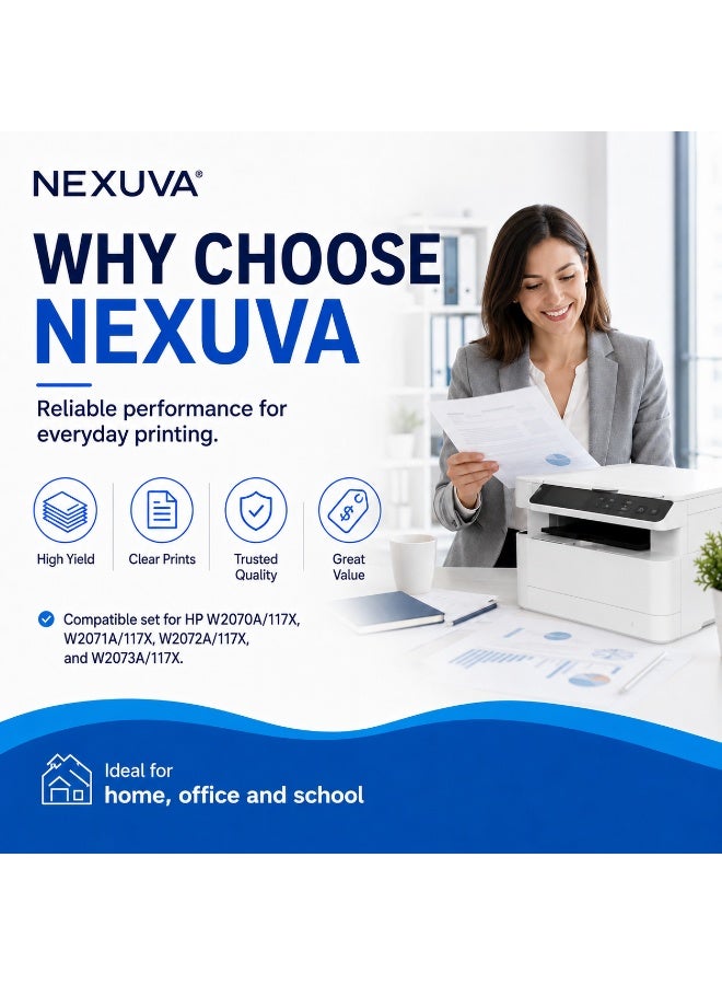 NEXUVA 117X High-Yield Compatible Toner Cartridge Set with Chips for HP Color Laser 150a, 150nw, MFP 178nw and MFP 179fnw – W2070A, W2071A, W2072A, W2073A – 4-Pack - Image 2