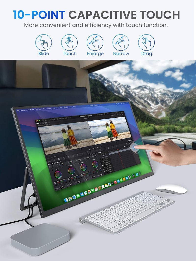 Portable Monitor Touchscreen 2K QLED, 22" Gaming Monitor w/VESA & 180° Adjustable Stand, 2560×1440 QHD FreeSync HDR, 100% DCI-P3, USB-C HDMI Travel Second Display for Laptop, PC, Game Console - Image 3