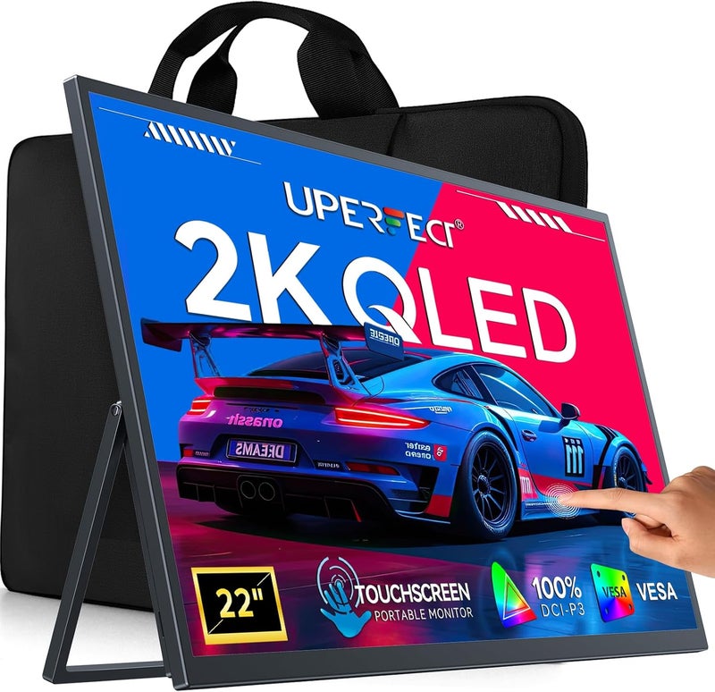 Portable Monitor Touchscreen 2K QLED, 22" Gaming Monitor w/VESA & 180° Adjustable Stand, 2560×1440 QHD FreeSync HDR, 100% DCI-P3, USB-C HDMI Travel Second Display for Laptop, PC, Game Console - Image 1