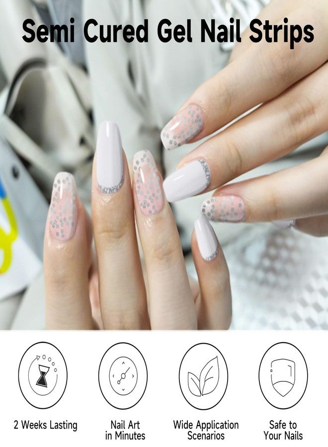 DUKASOU Semi Cured Gel Nail Strips, 28 pcs Gel Nail Stickers, Work with Any UV Lights, Shinny French Long-Lasting Nail Wraps, Stick on Nails for women Easy to Apply & Remove - Image 4