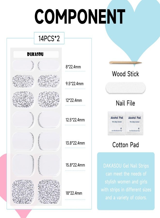 DUKASOU Semi Cured Gel Nail Strips, 28 pcs Gel Nail Stickers, Work with Any UV Lights, Shinny French Long-Lasting Nail Wraps, Stick on Nails for women Easy to Apply & Remove - Image 5