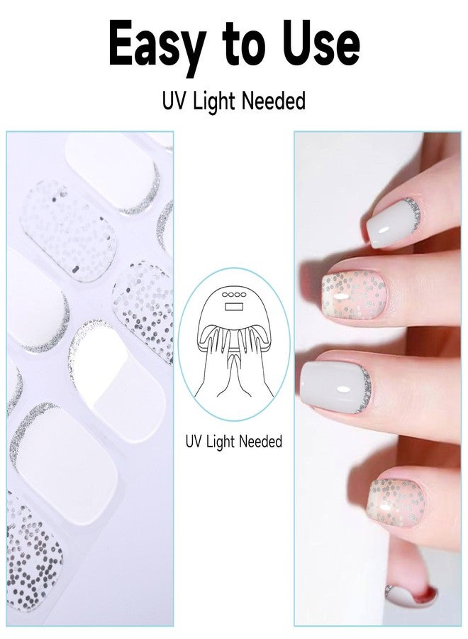 DUKASOU Semi Cured Gel Nail Strips, 28 pcs Gel Nail Stickers, Work with Any UV Lights, Shinny French Long-Lasting Nail Wraps, Stick on Nails for women Easy to Apply & Remove - Image 3