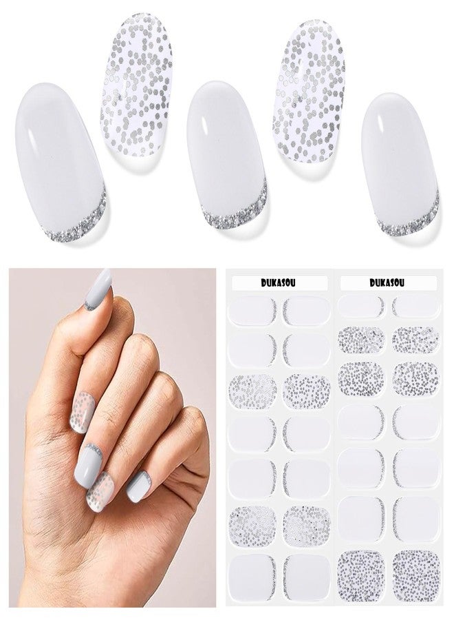 DUKASOU Semi Cured Gel Nail Strips, 28 pcs Gel Nail Stickers, Work with Any UV Lights, Shinny French Long-Lasting Nail Wraps, Stick on Nails for women Easy to Apply & Remove - Image 2