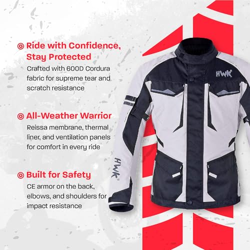 HWK Adventure Touring Motorcycle Jacket for Men, Water Resistant Cordura Textile Biker Jacket for Men, Durable and Stylish Moto Gear with CE Armor for Enduro Motorbike Riding - Grey, 3XL - Image 2