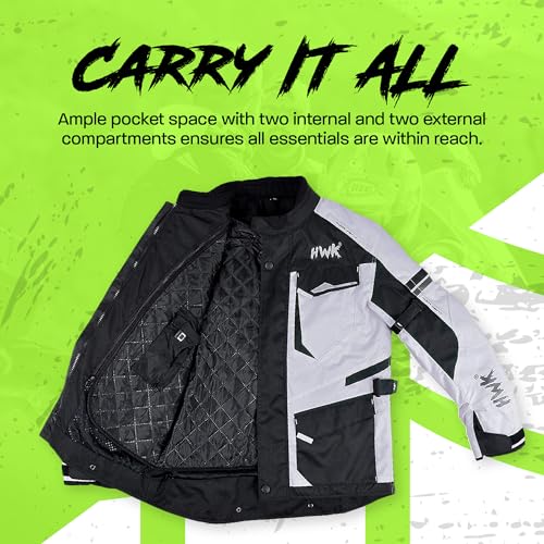 HWK Adventure Touring Motorcycle Jacket for Men, Water Resistant Cordura Textile Biker Jacket for Men, Durable and Stylish Moto Gear with CE Armor for Enduro Motorbike Riding - Grey, 3XL - Image 5