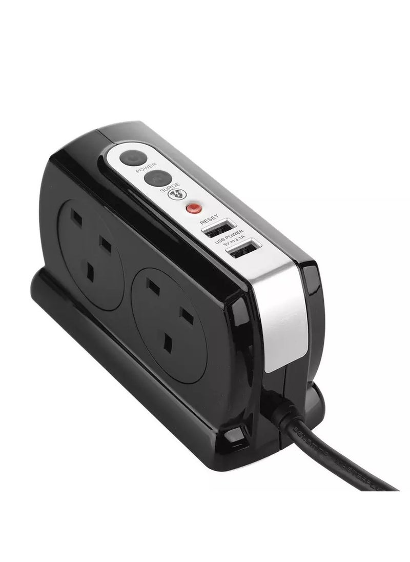 MASTERPLUG High Gloss 4 Compact Back To Back Socket 4 Meter With 2 USB Charging Ports Surge Protection  - Image 1