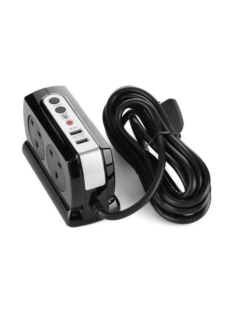 MASTERPLUG High Gloss 4 Compact Back To Back Socket 4 Meter With 2 USB Charging Ports Surge Protection  - Image 2