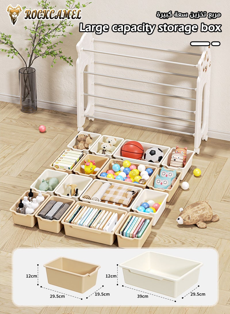 ROCKCAMEL 4-Tier Kids Toy Organizer with Wheels, Adorable Cat Design Storage Shelf with 16 Removable Storage Bins, Multi-Layer Bookshelf & Toy Storage Box for Nursery, Playroom, Easy Assembly (102.5*33*88.5cm) - Image 5