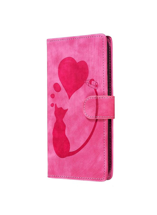 اس-توب جراب هاتف iPhone 14 Pro من الجلد المنقوش على شكل قلب وقط - Image 3