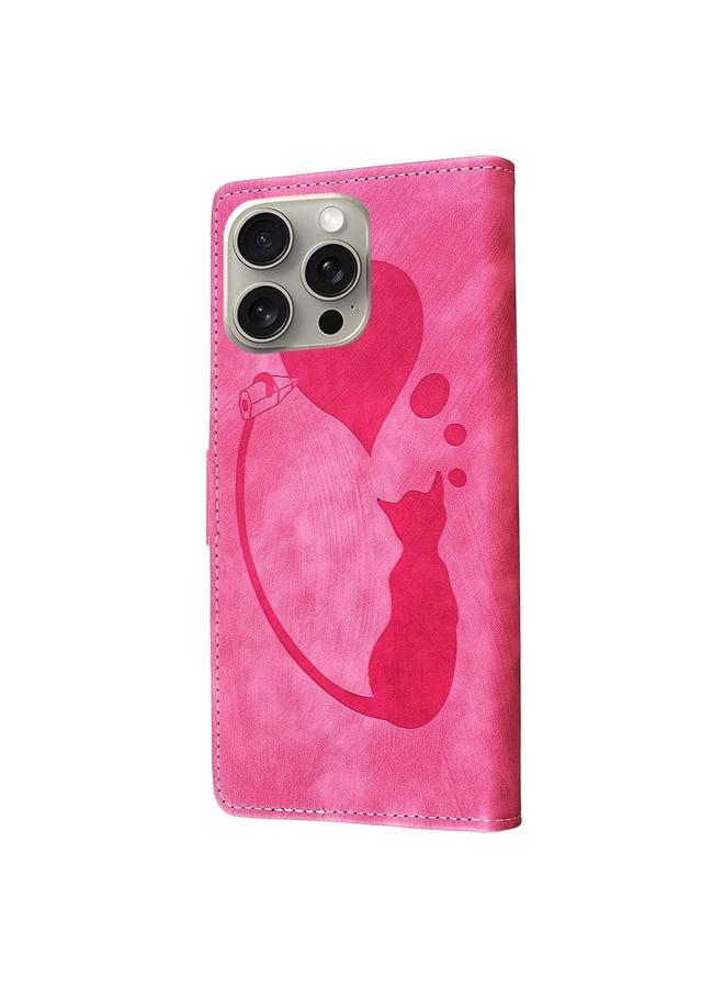 اس-توب جراب هاتف iPhone 14 Pro من الجلد المنقوش على شكل قلب وقط - Image 4