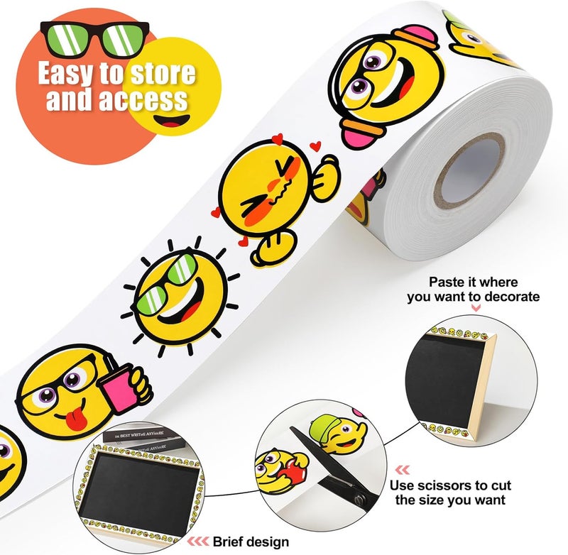 كلاراكو حدود لوحة إعلانات مستقيمة بطول 65 قدمًا برسومات وجه مبتسم وعاطفة، شرائط حدود لوحة إعلانات برسومات عاطفية مضحكة، قصاصات لوحات، ديكورات للفصول الدراسية أو المدرسة المنزلية، حواف لوحة إعلانات الوجه - Image 3