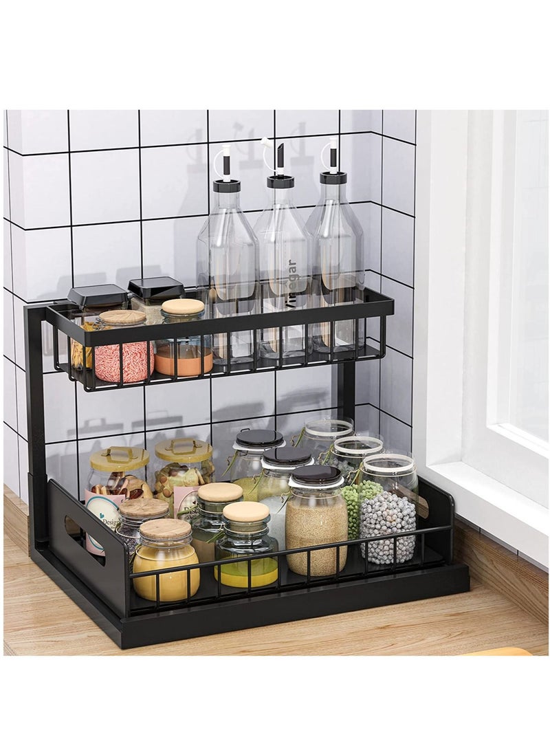 MIXDE Multi-Use Metal 2-Tier Sliding Under Sink Cabinet Organizer and Pull-Out Cabinet, Kitchen Spice Storage Shelf  - Image 1