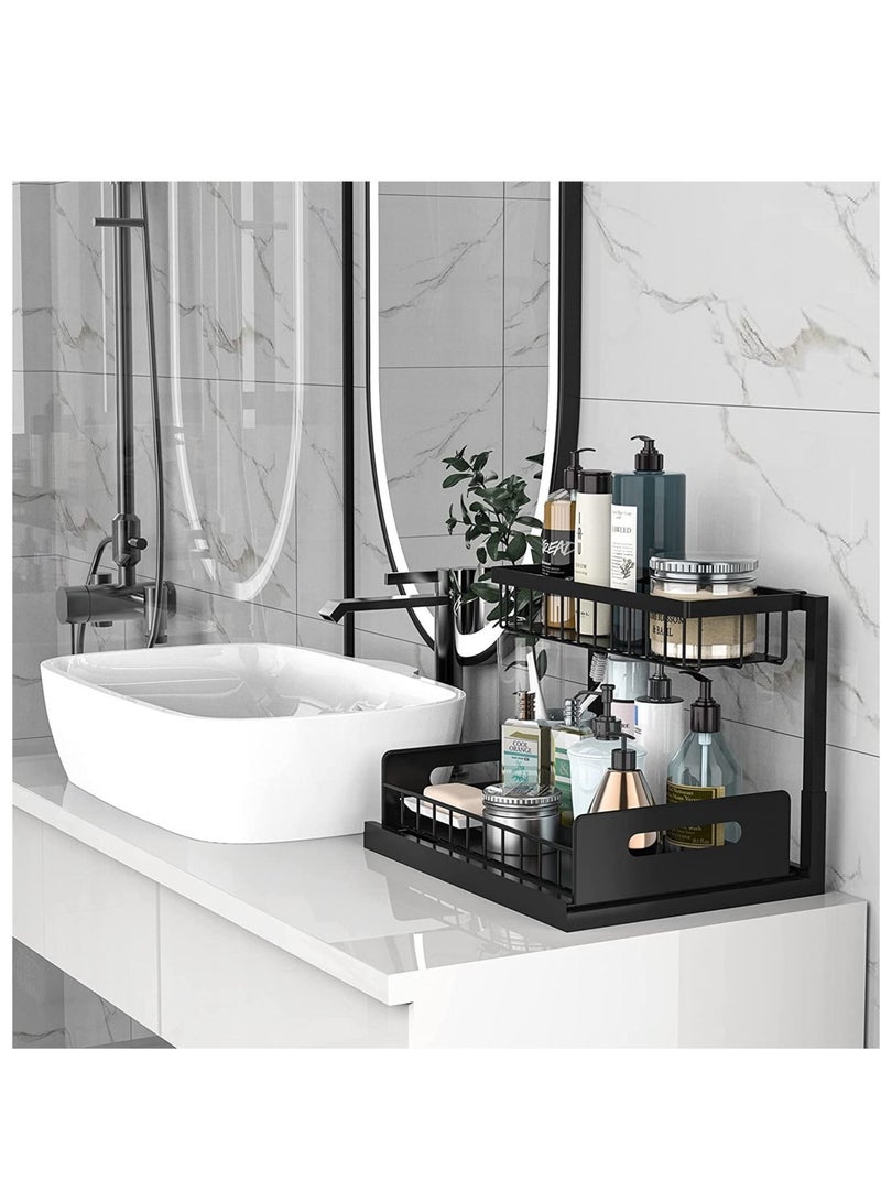 MIXDE Multi-Use Metal 2-Tier Sliding Under Sink Cabinet Organizer and Pull-Out Cabinet, Kitchen Spice Storage Shelf  - Image 2