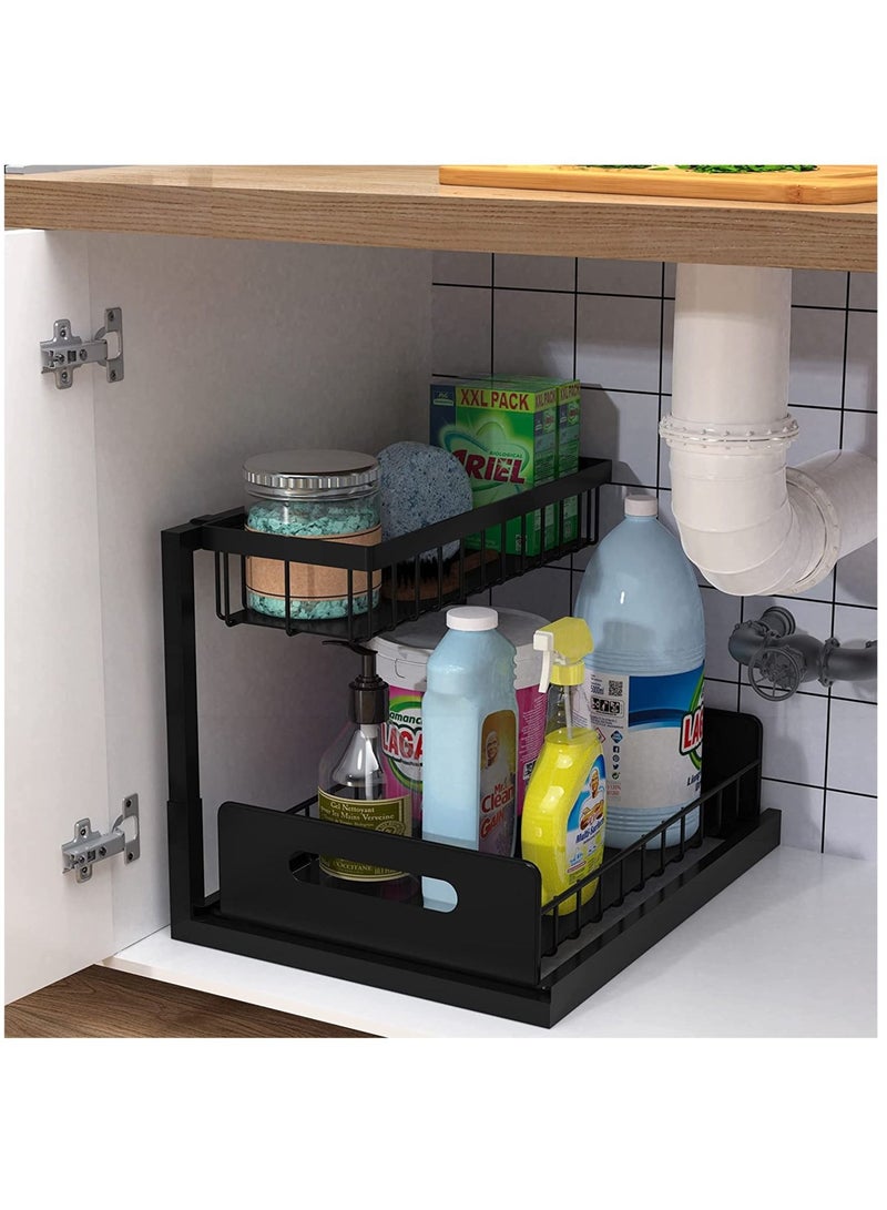 MIXDE Multi-Use Metal 2-Tier Sliding Under Sink Cabinet Organizer and Pull-Out Cabinet, Kitchen Spice Storage Shelf  - Image 3