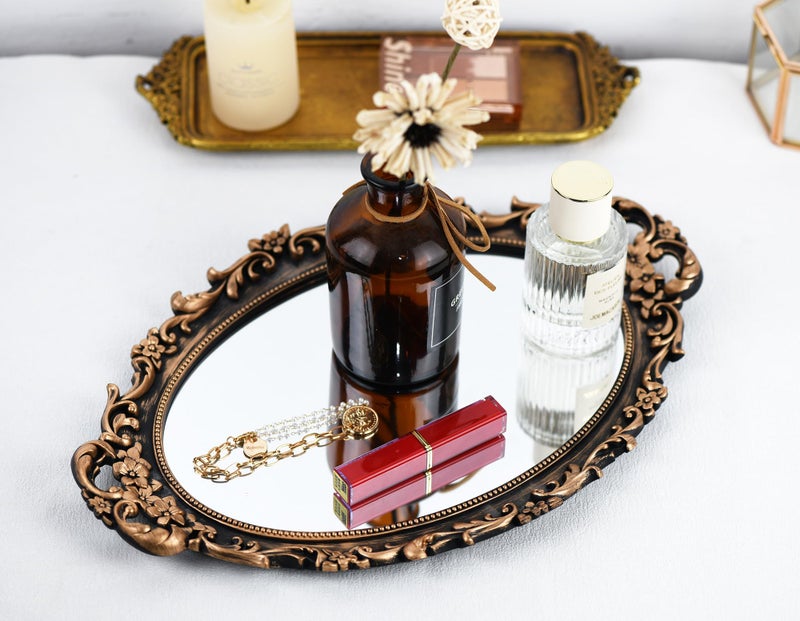 Tstarer Vintage Decorative Gold Framed Mirror, Wall Hanging Mirrors & Tabletop Tray for Bedroom Living Room Dresser Decor, Oval- 9.6" W x 14.3" L (Bronze) - Image 4
