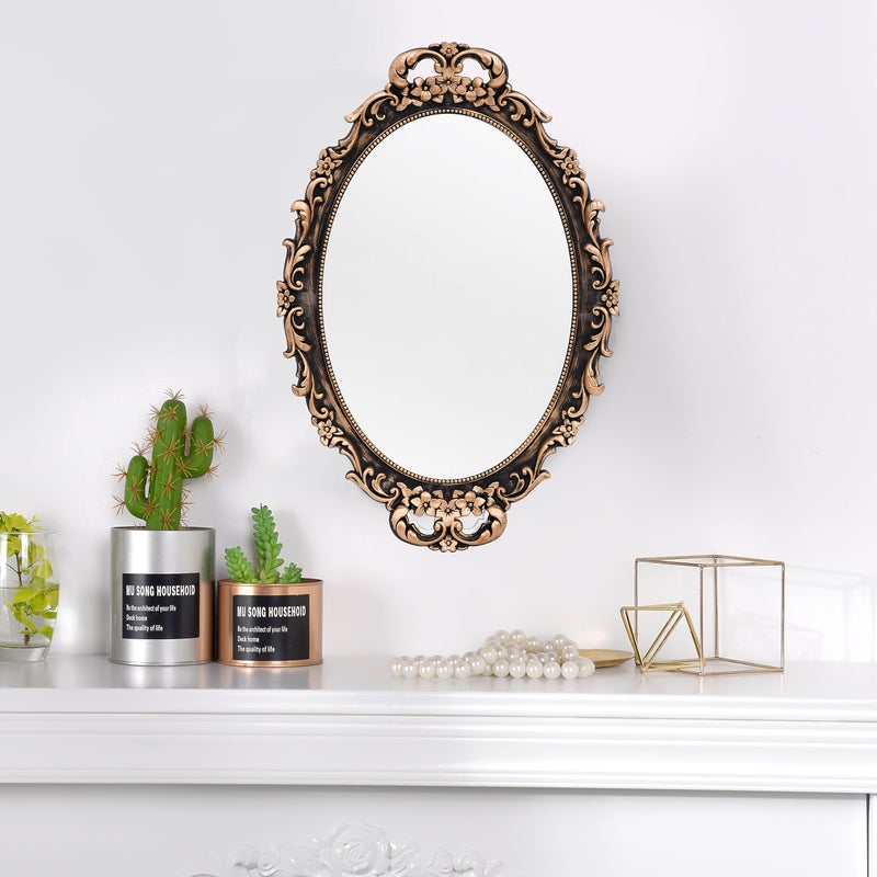 Tstarer Vintage Decorative Gold Framed Mirror, Wall Hanging Mirrors & Tabletop Tray for Bedroom Living Room Dresser Decor, Oval- 9.6" W x 14.3" L (Bronze) - Image 5