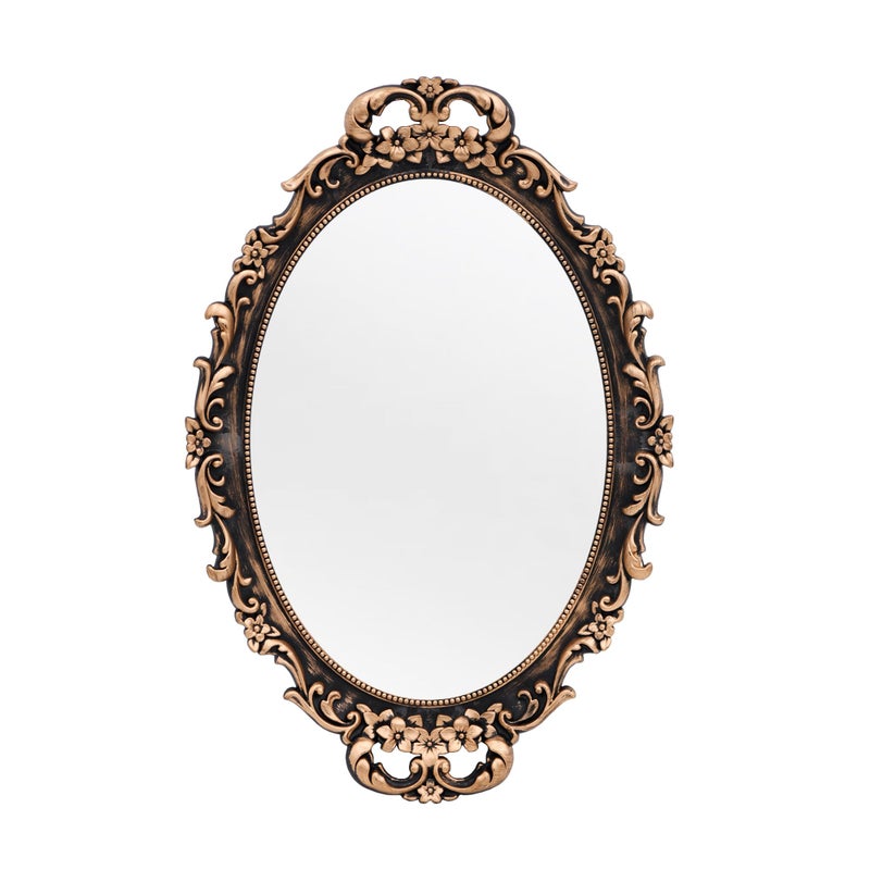 Tstarer Vintage Decorative Gold Framed Mirror, Wall Hanging Mirrors & Tabletop Tray for Bedroom Living Room Dresser Decor, Oval- 9.6" W x 14.3" L (Bronze) - Image 1