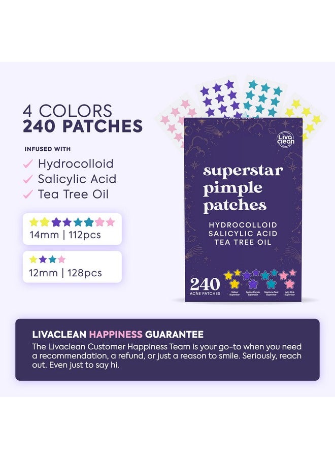 LivaClean - Star Pimple Patches For Face W/Hydrocolloid, Salicylic Acid & Tea Tree | 240 Patches | Hydrocolloid Acne Patches, Cute Star Pimple Patches For Healing Stickers Zit Patch Superstar - Image 1
