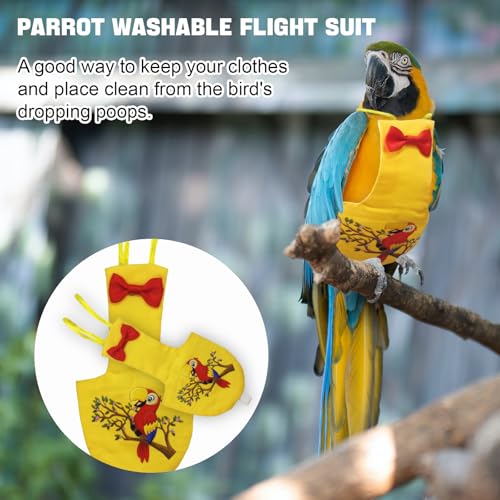 XQIGI Bird Diaper Reusable Bird Flight Suit Washable Parrot Diapers Nappies Protective Breathable Nappy Clothes for Parakeet Parrot Macaw Budgie Canary Budgie Cockatiel(Yellow, Small) - Image 5