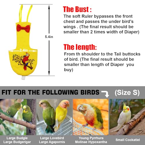 XQIGI Bird Diaper Reusable Bird Flight Suit Washable Parrot Diapers Nappies Protective Breathable Nappy Clothes for Parakeet Parrot Macaw Budgie Canary Budgie Cockatiel(Yellow, Small) - Image 4