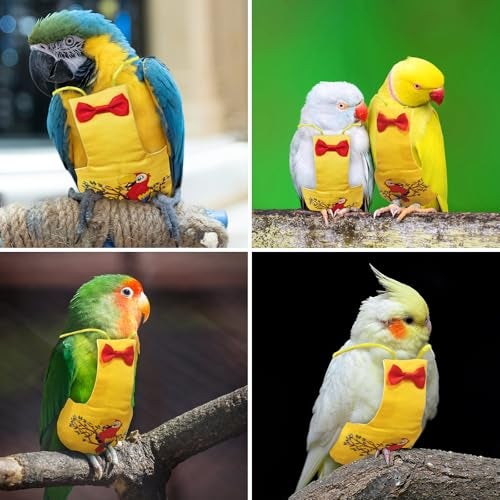 XQIGI Bird Diaper Reusable Bird Flight Suit Washable Parrot Diapers Nappies Protective Breathable Nappy Clothes for Parakeet Parrot Macaw Budgie Canary Budgie Cockatiel(Yellow, Small) - Image 2